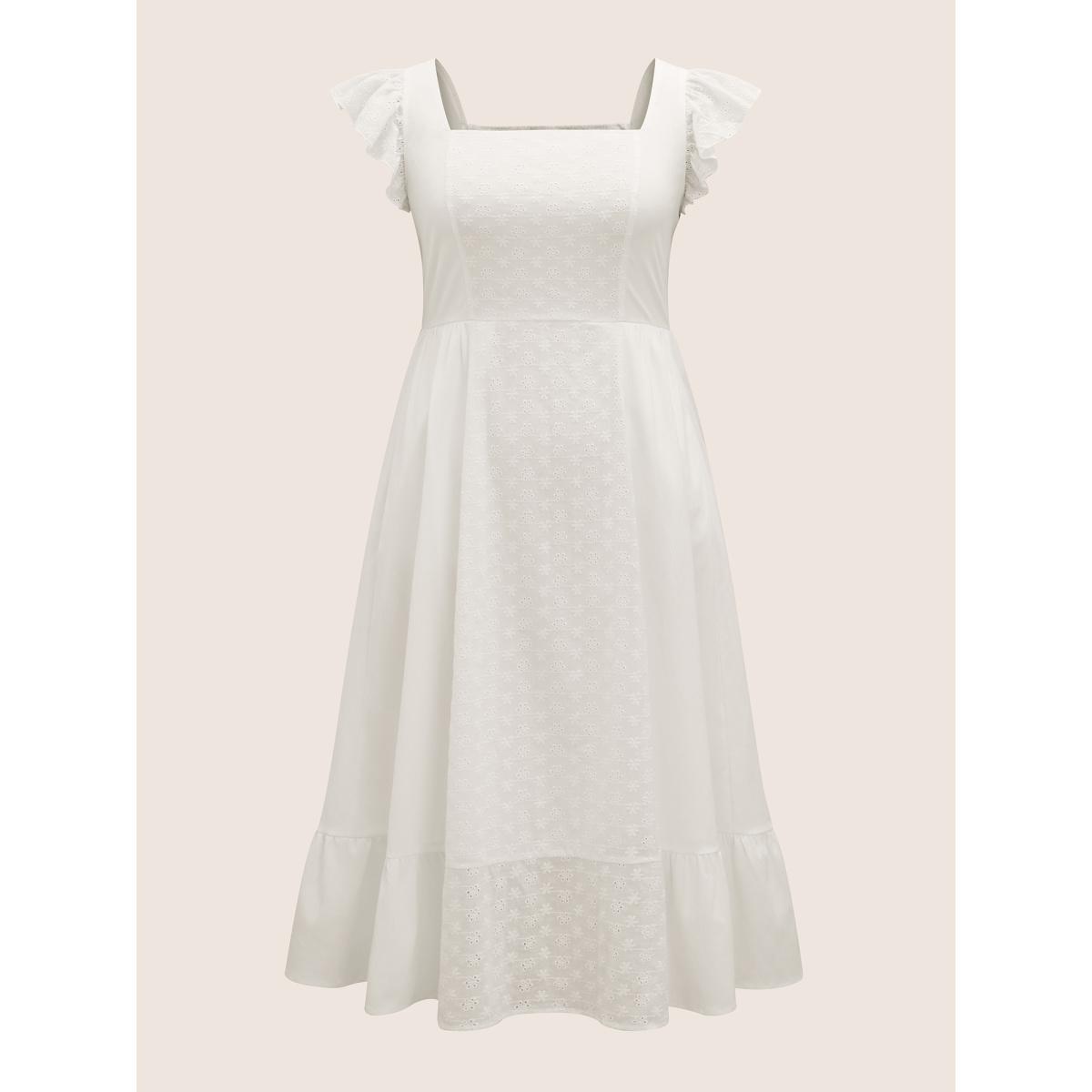 Plus Size Square Neck Broderie Anglaise Ruffle Cap Sleeve Dress Originalwhite Women Elegant Ruffles Square Neck Cap Sleeve Curvy BloomChic 18-20/2X Product Image