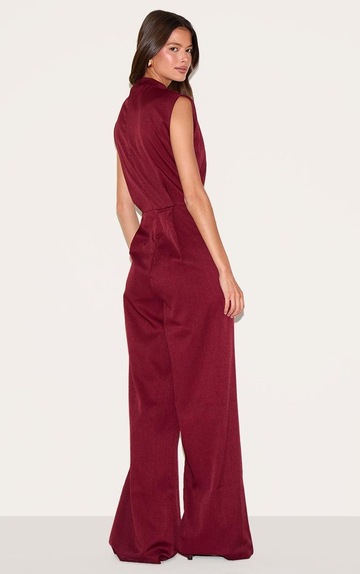 Dark Plum Woven Cap Sleeve Flare Jumpsuit Product Image