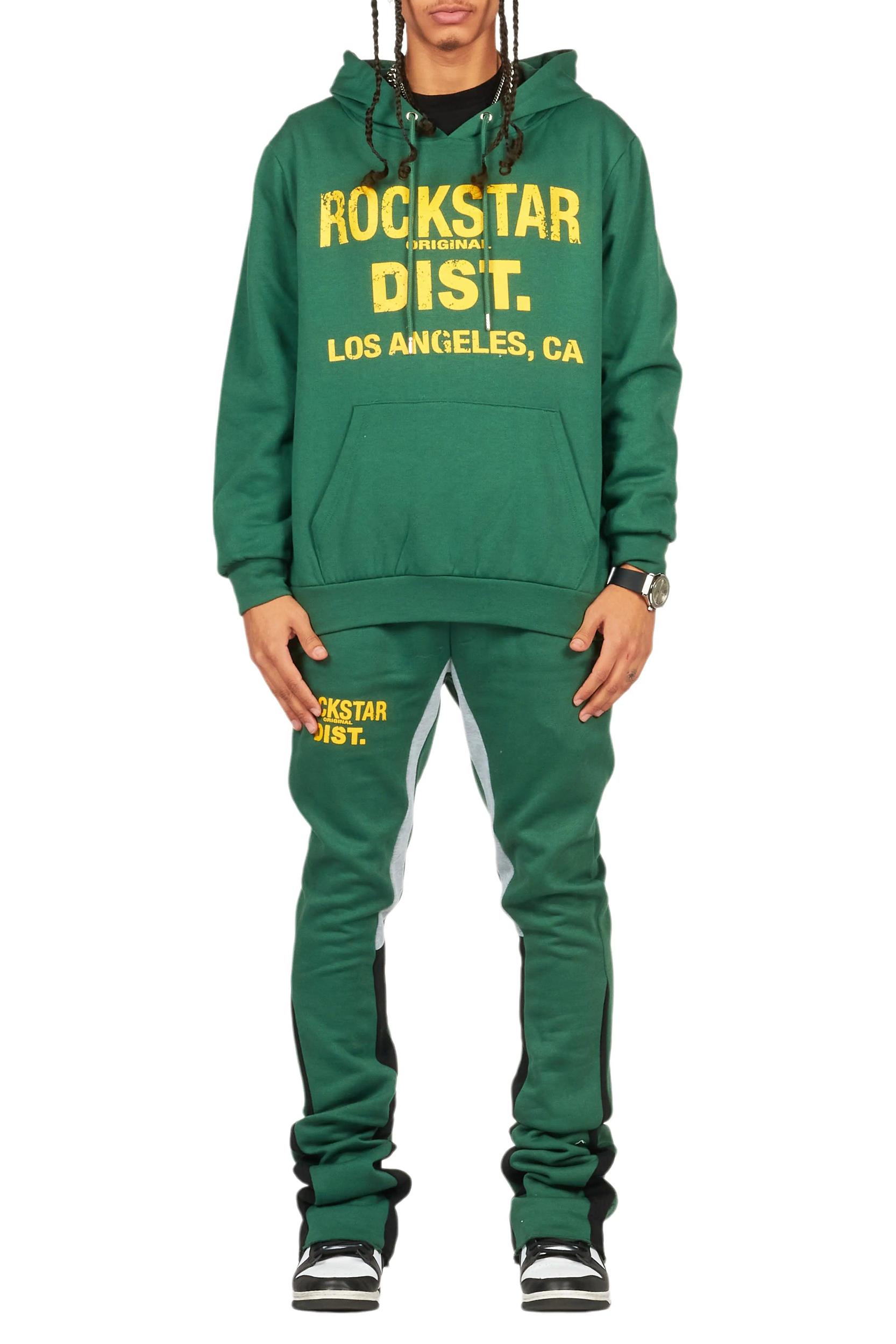 Lake Green/Yellow Hoodie/Stacked Flare Track Pant Set Male Product Image