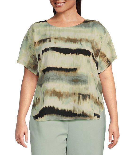 Anne Klein Plus Size Bateau Neck Short Sleeve Printed Blouse Product Image