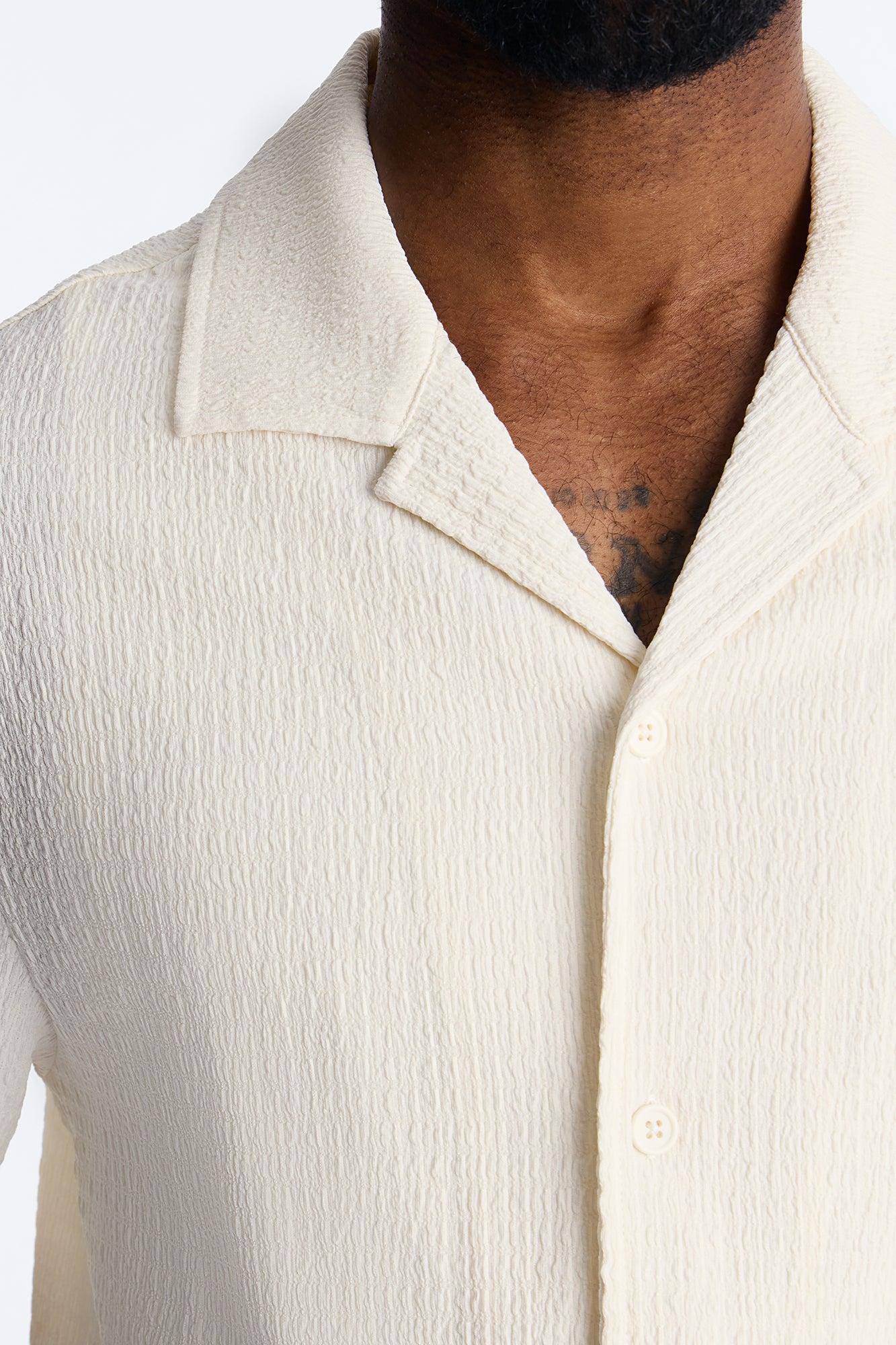 Burton Cuban Collar Button Up Shirt - Off White Male Product Image