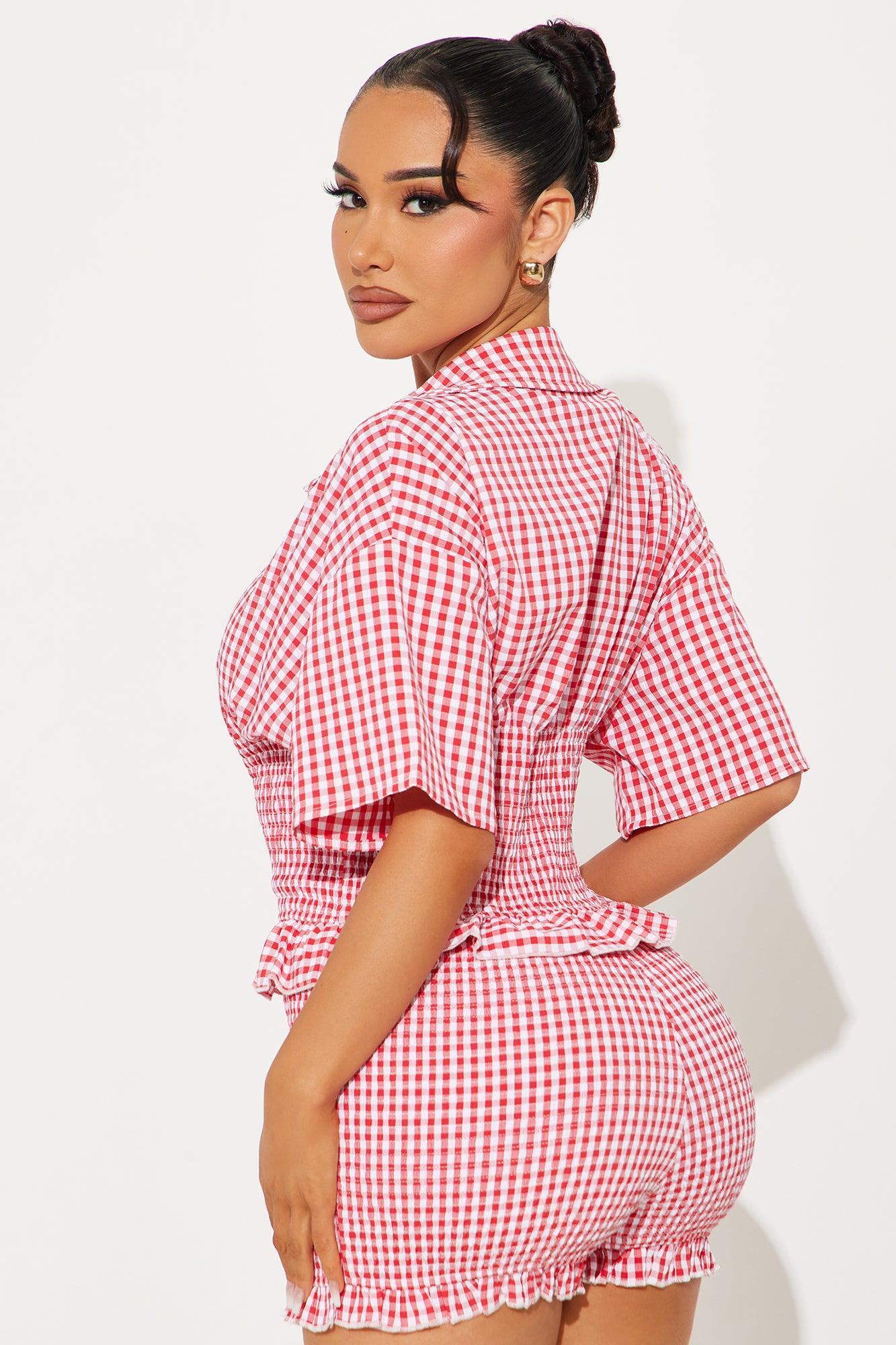 Still In Love Gingham Romper - Red/combo Product Image