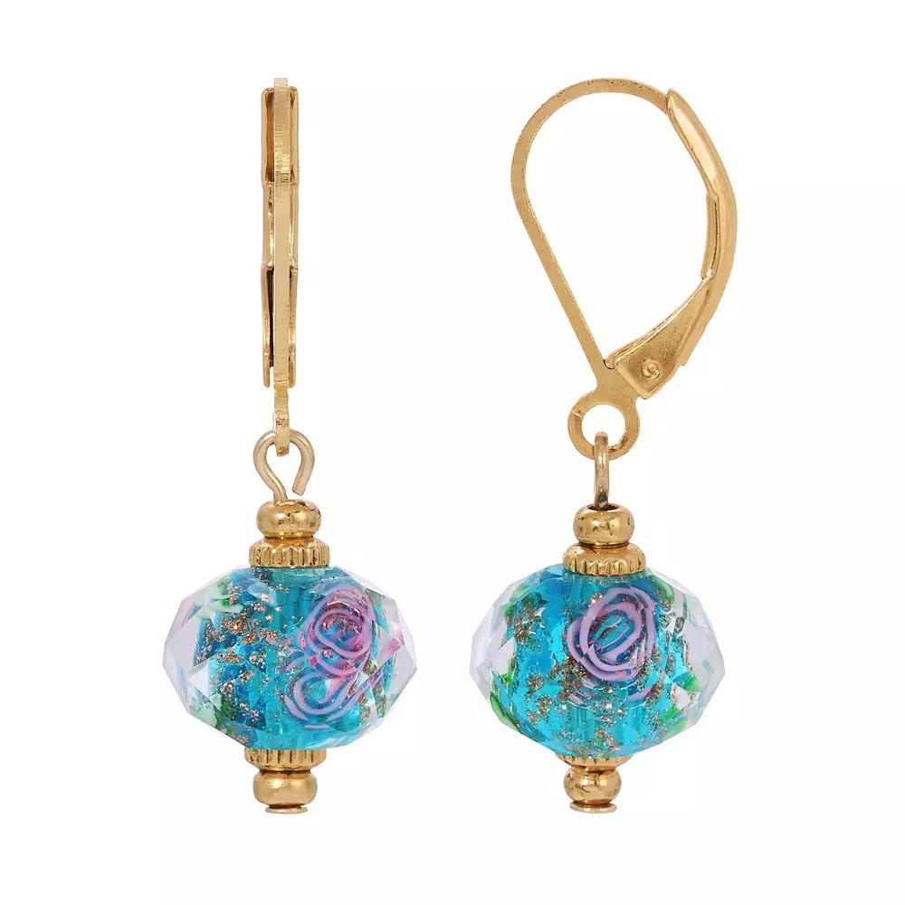 1928 Gold Tone Clear Crystal Rose Bead Drop Earrings, Women's, Blue Product Image