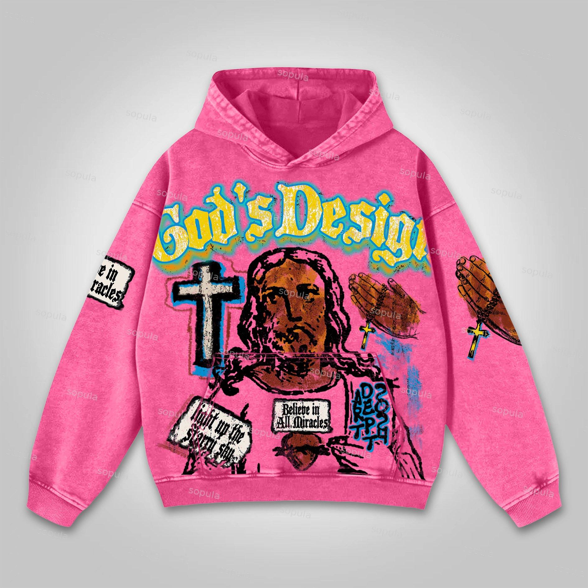 Vintage Jesus Graffiti Graphic God Design Washed Pocket Hoodie Product Image