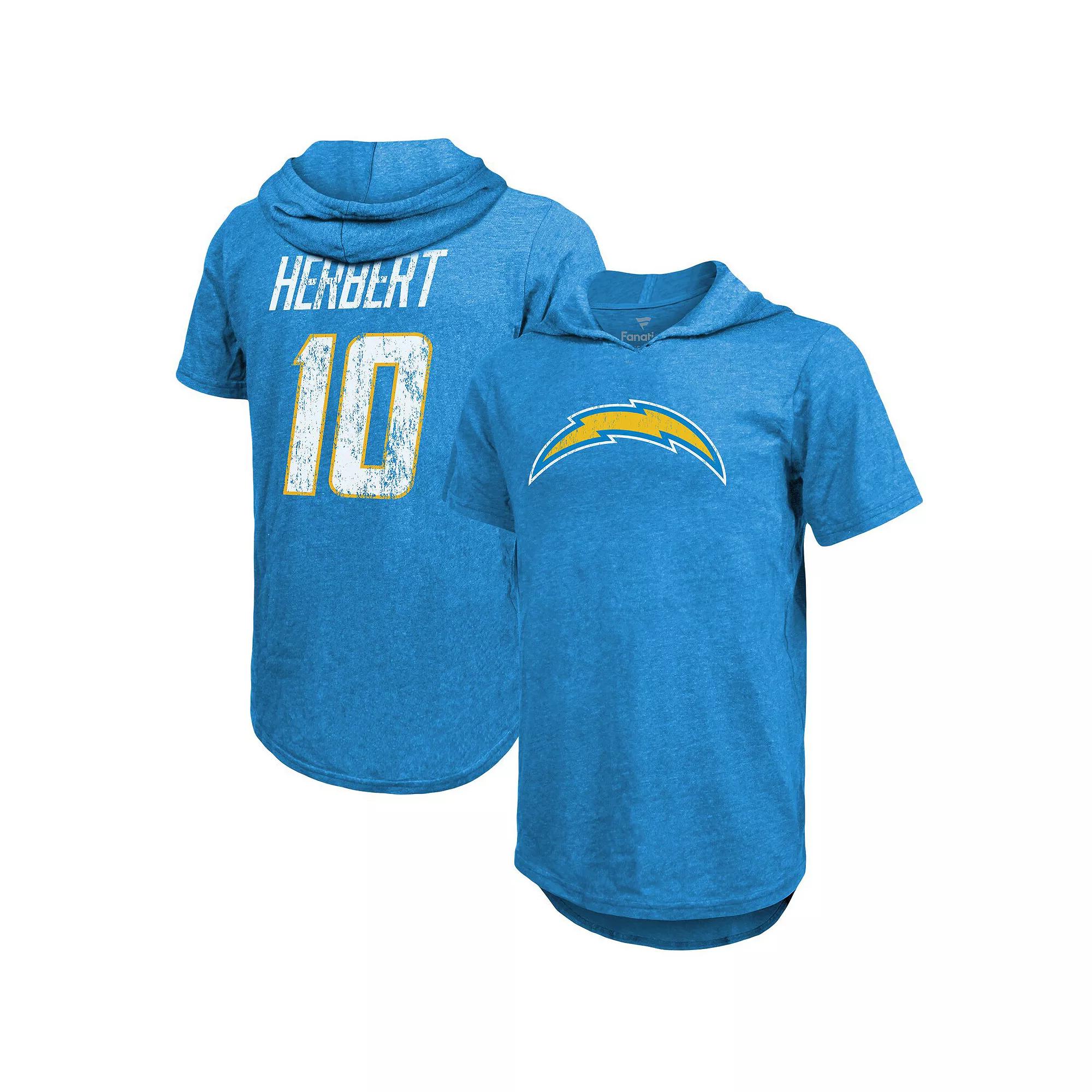 Men's Fanatics Branded Justin Herbert Powder Blue Los Angeles Chargers Player Name & Number Tri-Blend Hoodie T-Shirt, Size: 2XL, Light Product Image