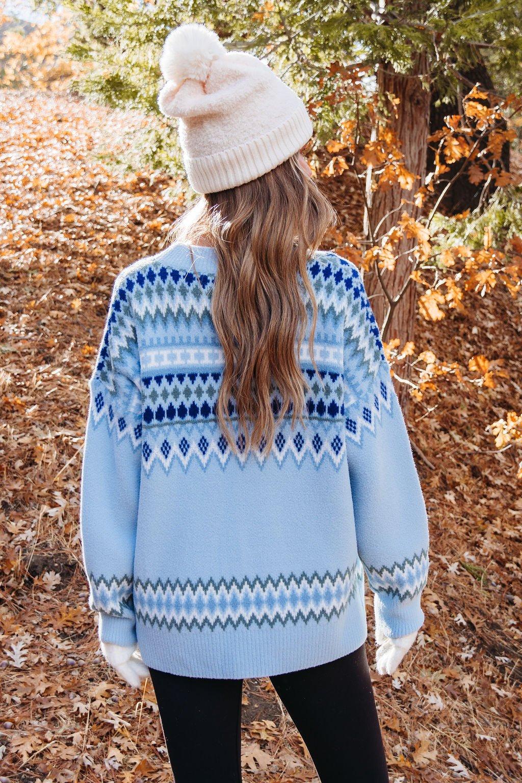 Blue Aztec Print Pullover Sweater - FINAL SALE Product Image