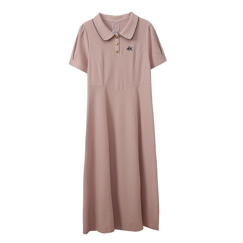 Short-Sleeve Embroidered Contrast Trim Polo Shirt / Short-Sleeve Collar A-Line Dress (Various Designs) Product Image