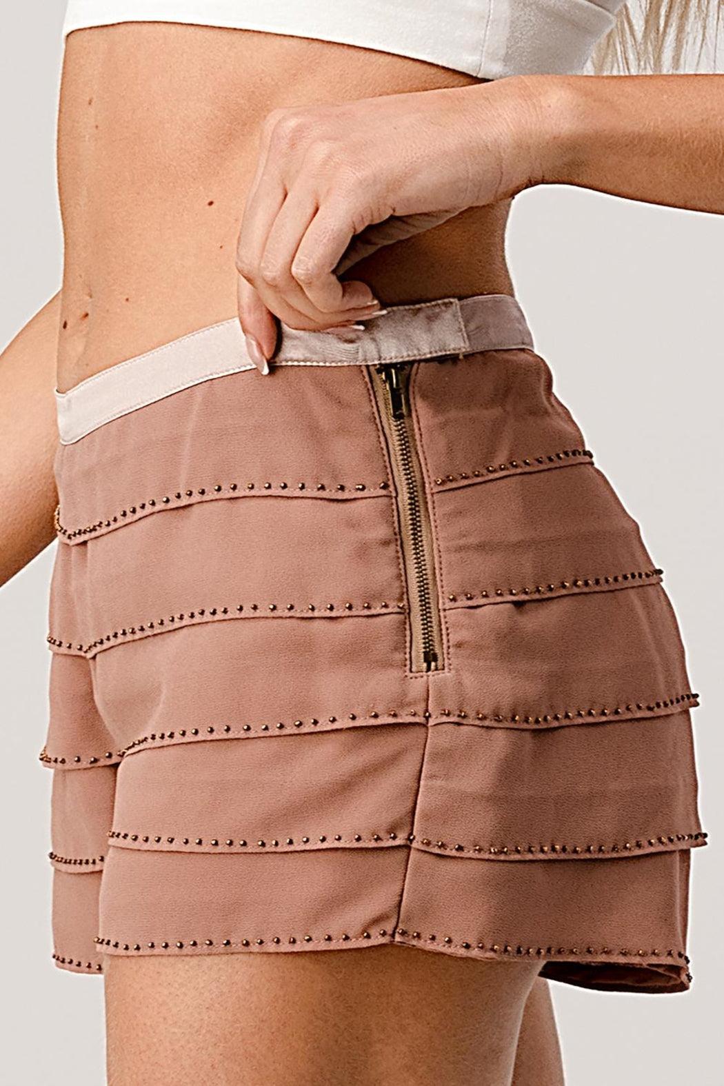 Beaded Scallop Layered Hem Shorts Crepe Georgette Product Image