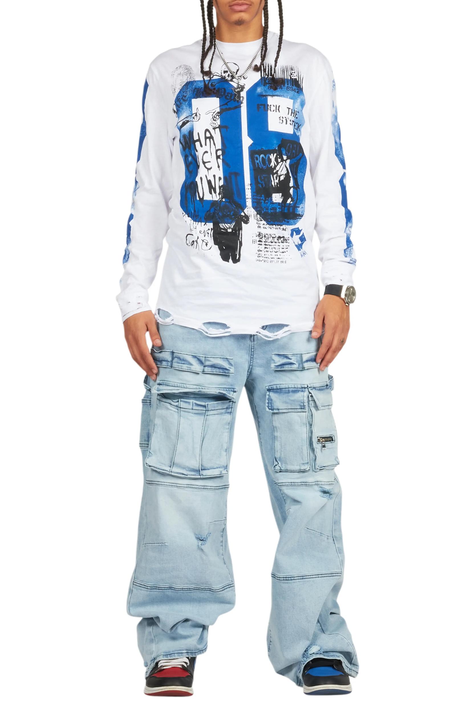 Grill White Long Sleeve Graphic T-Shirt Male Product Image