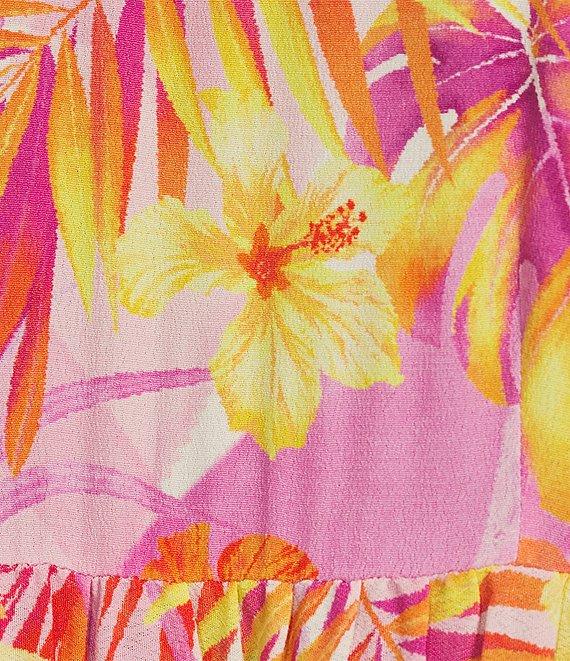 John Mark Tropical Printed V-Neck 3/4 Sleeve Tiered Midi Dress Product Image