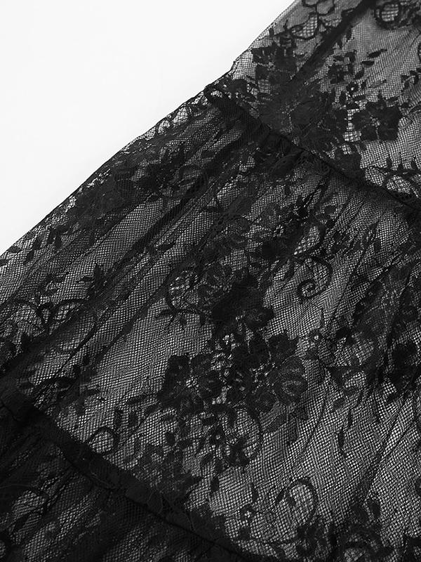 A-Line High Waisted Elasticity Hollow Jacquard Mesh See-Through Split-Joint Skirts Bottoms Product Image