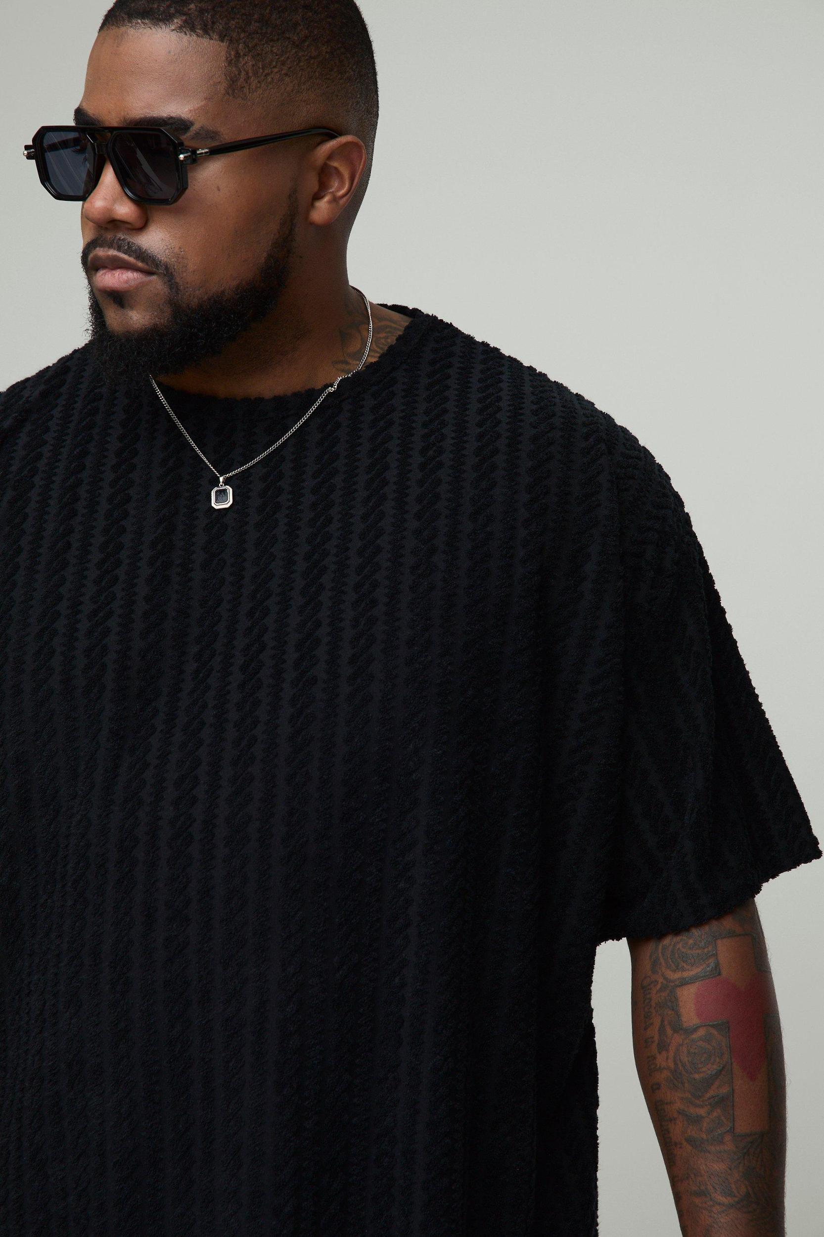 Plus Oversized Towelling Jacquard T-Shirt | boohooMAN USA Product Image