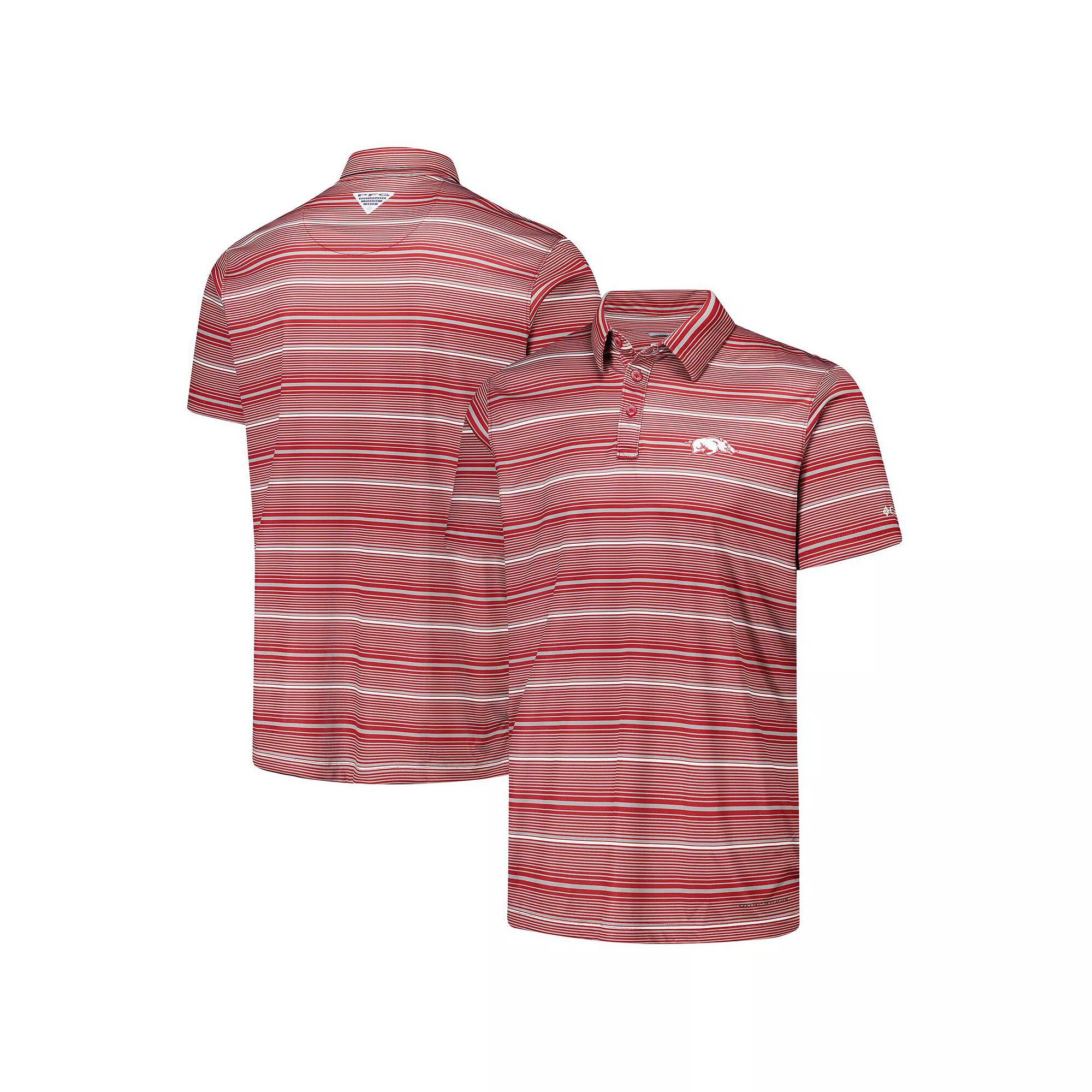 Men's Columbia Cardinal Arkansas Razorbacks PFG Super Terminal Tackle™ Omni-Shade™ Stripe Polo, Size: Small, Red Product Image