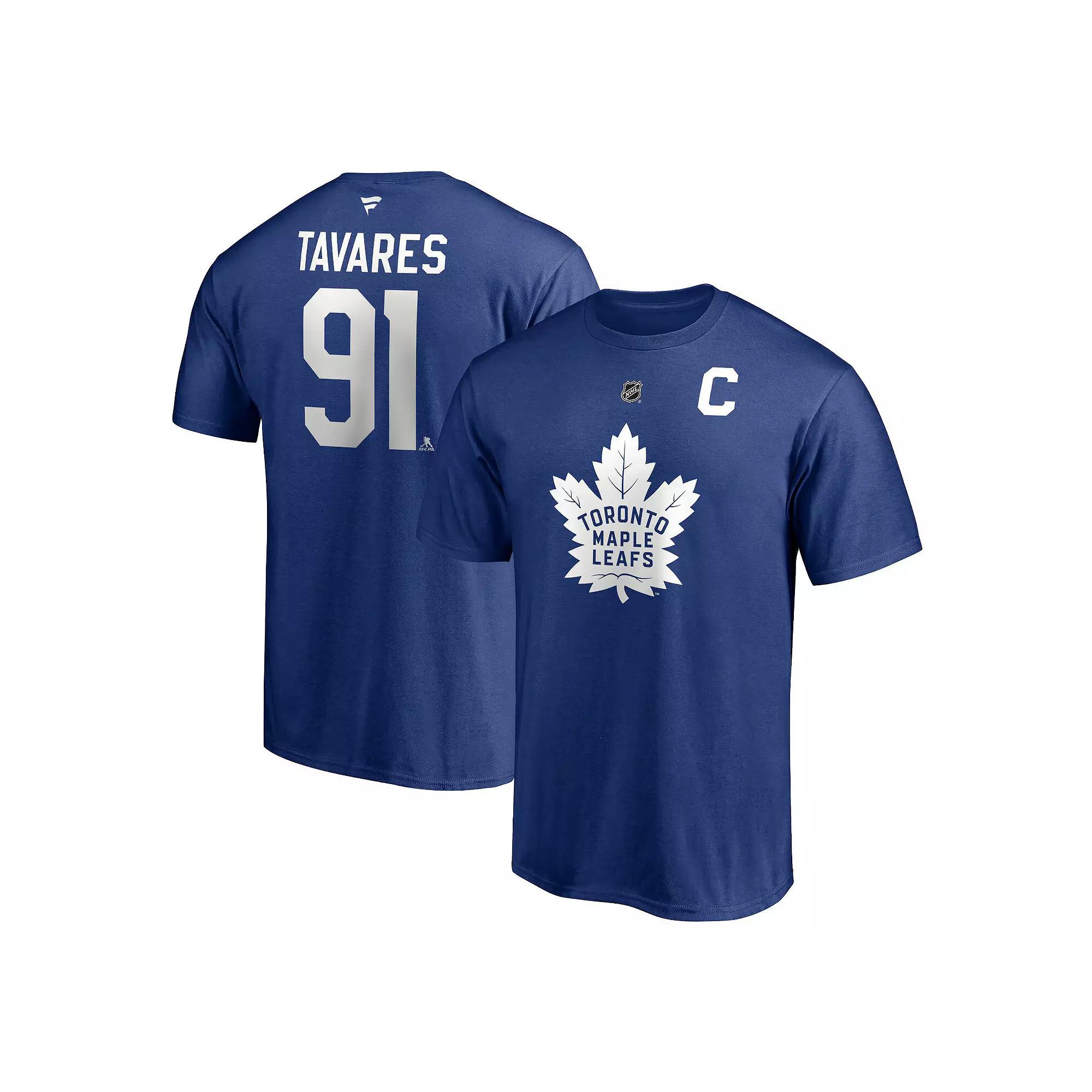 Men's Fanatics Branded John Tavares Blue Toronto Maple Leafs Authentic Stack Name & Number Captain T-Shirt,  Product Image