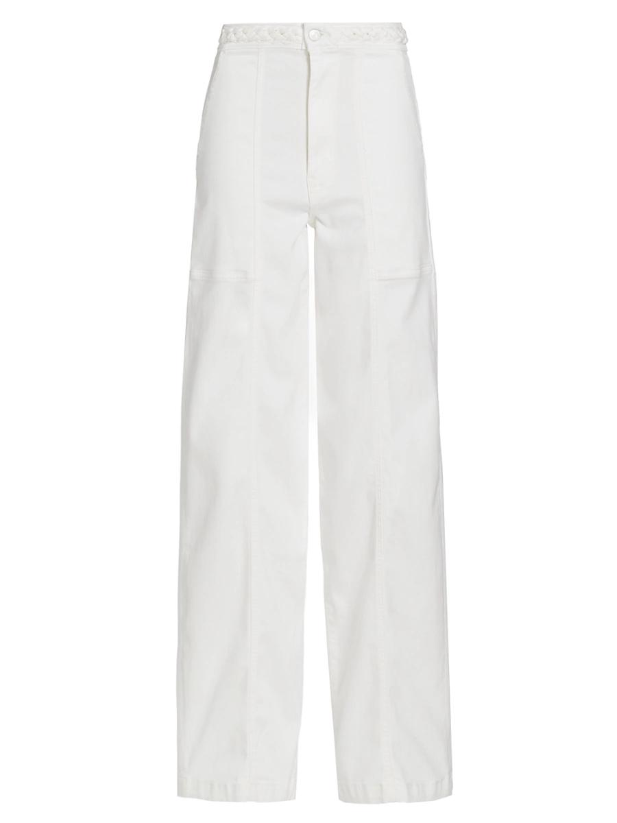 Womens Braided Waistband High-Rise Wide-Leg Jeans Product Image