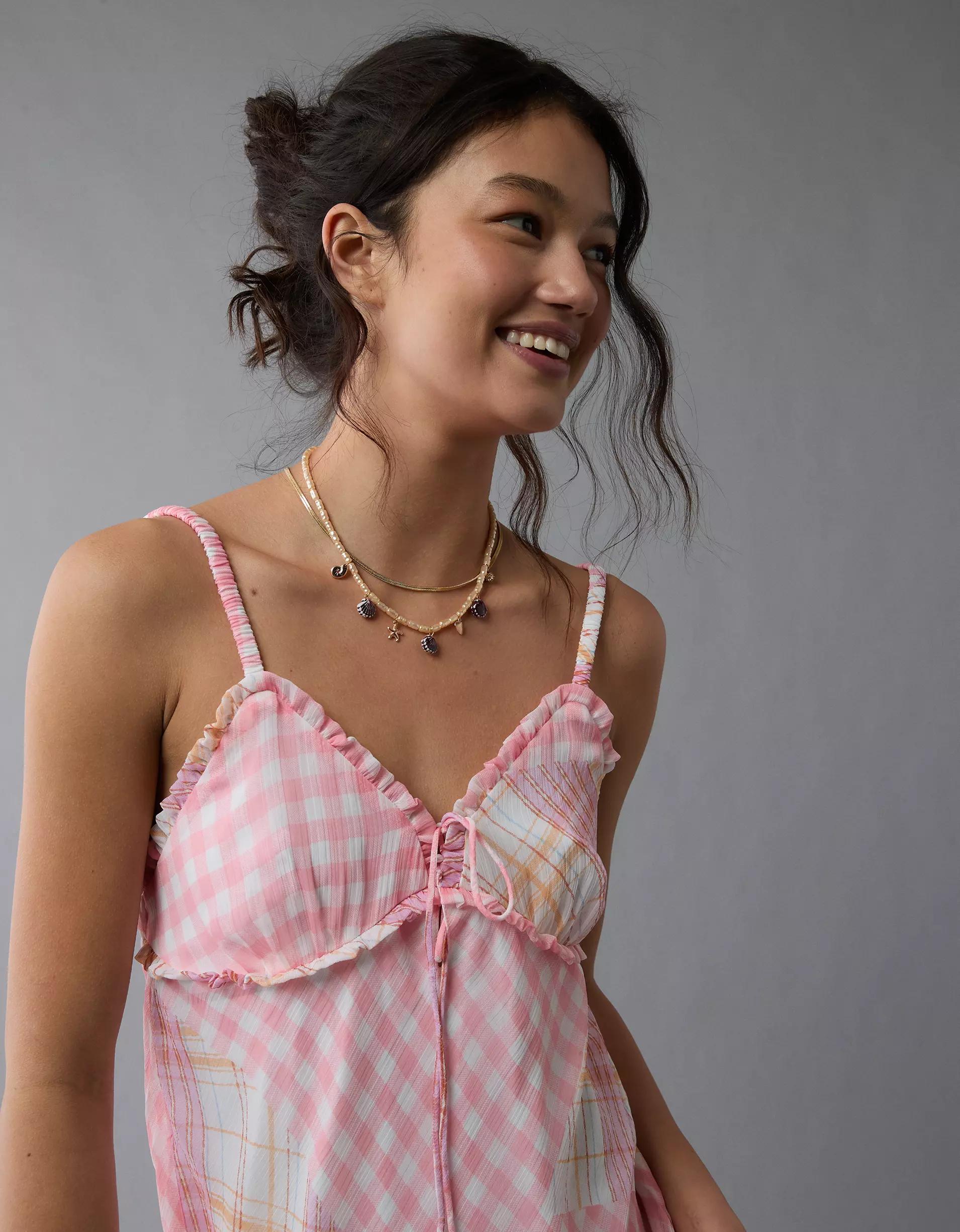 AE V-Neck Ruffle Midi Slip Dress Product Image