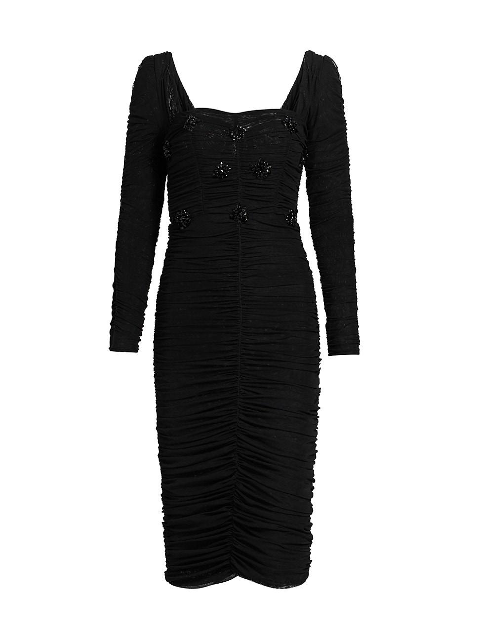 Womens Hand-Beaded Stretch Tulle Midi-Dress Product Image