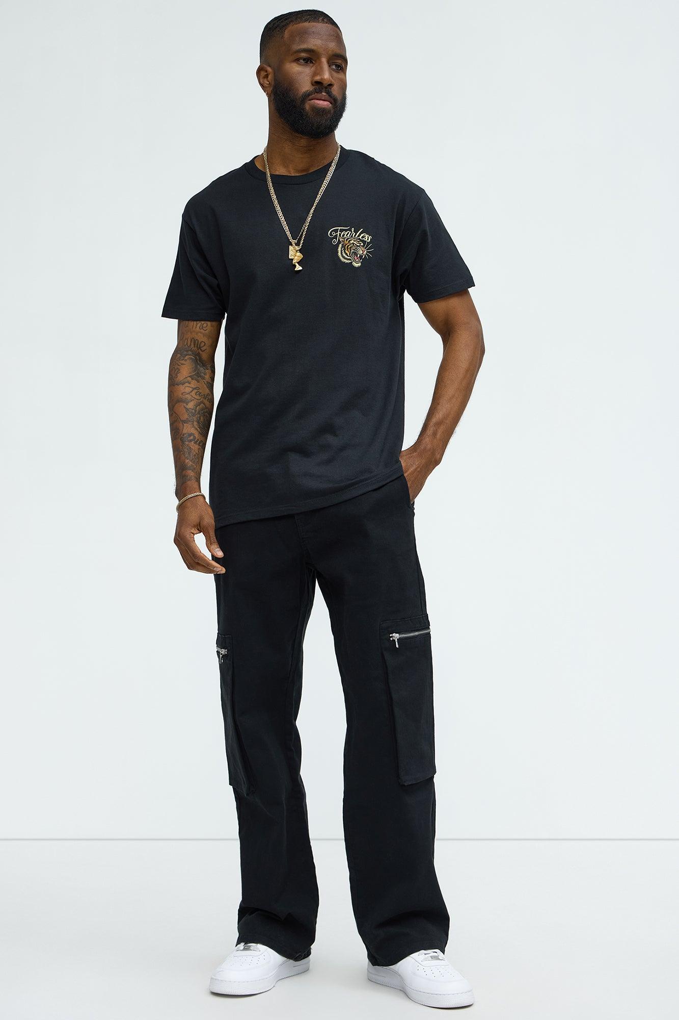 Squared Off Straight Cargo Pants - Black Product Image