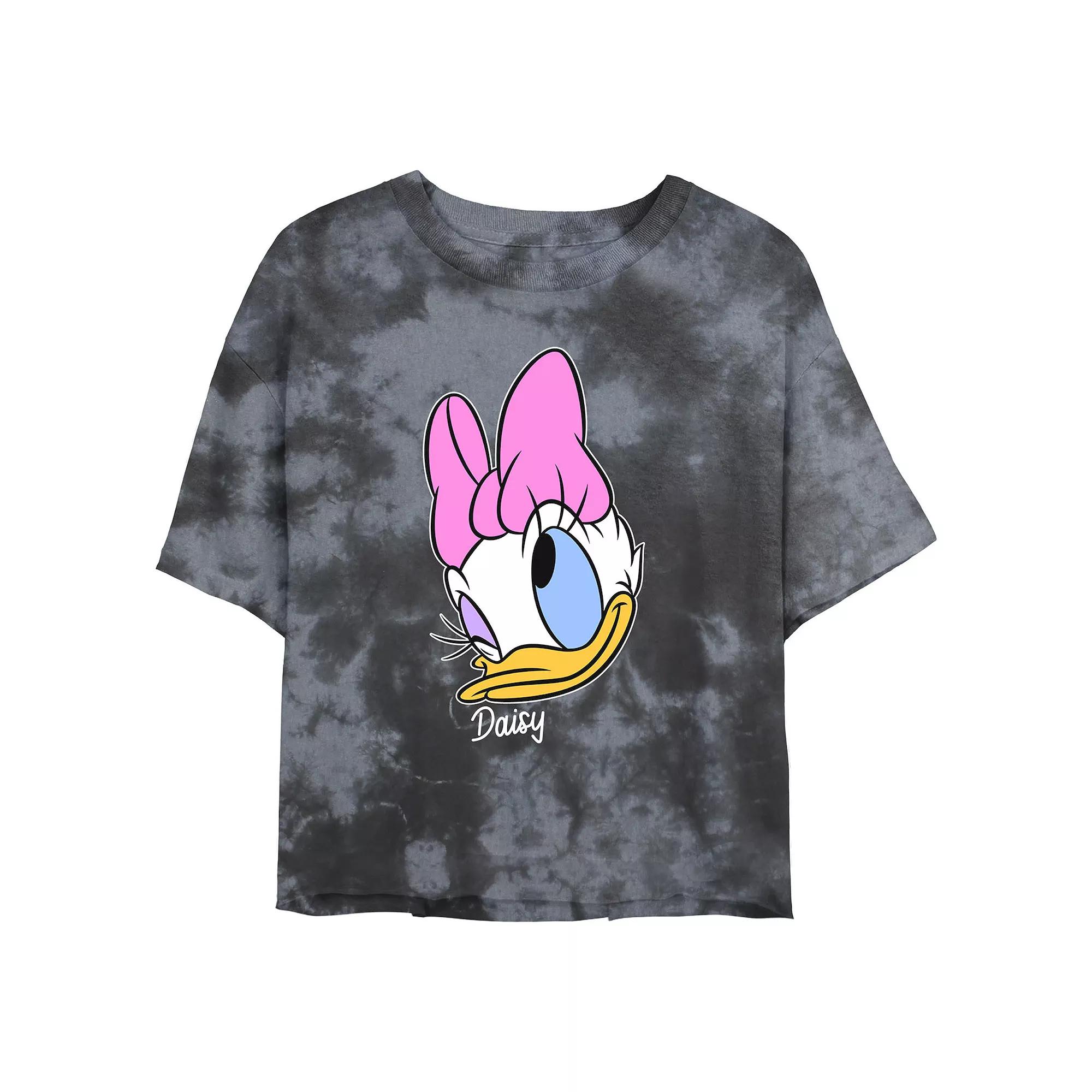 Disney's Daisy Duck Juniors' Winking Face Portrait Wash Crop Tee, Girl's, Size: XL, Black Grey Product Image