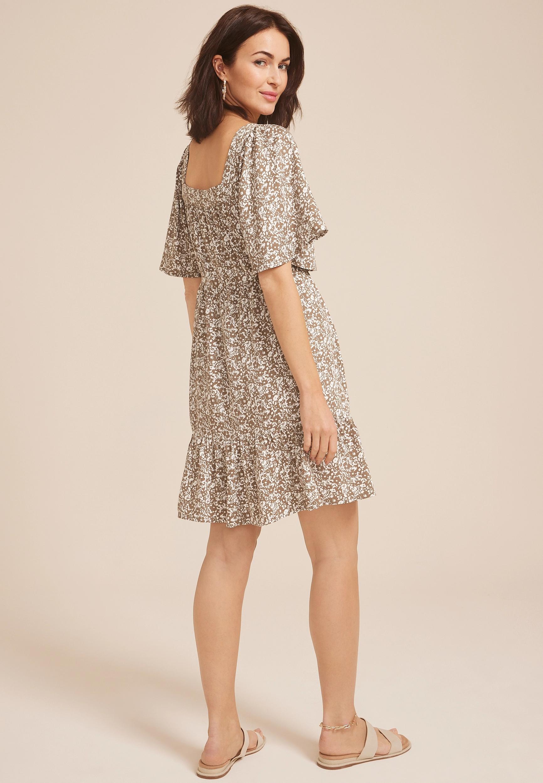 Maurices Womens Printed Flutter Sleeve Babydoll Dress Product Image