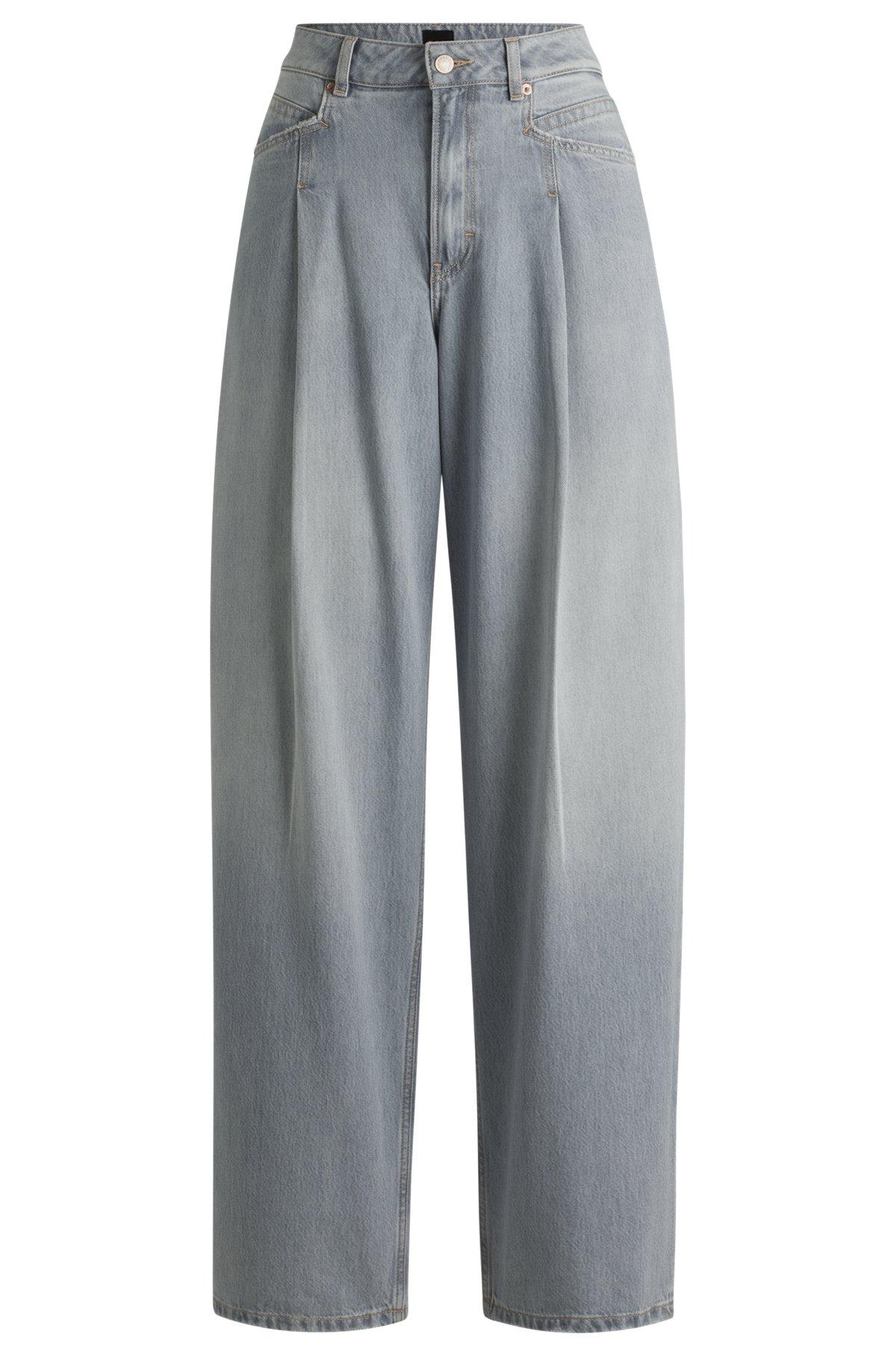 Wide-leg jeans in gray denim with front pleats Product Image