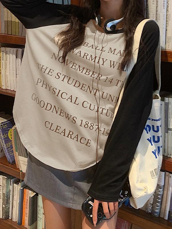 Letter Print Raglan Oversized Long Sleeve Tee Product Image