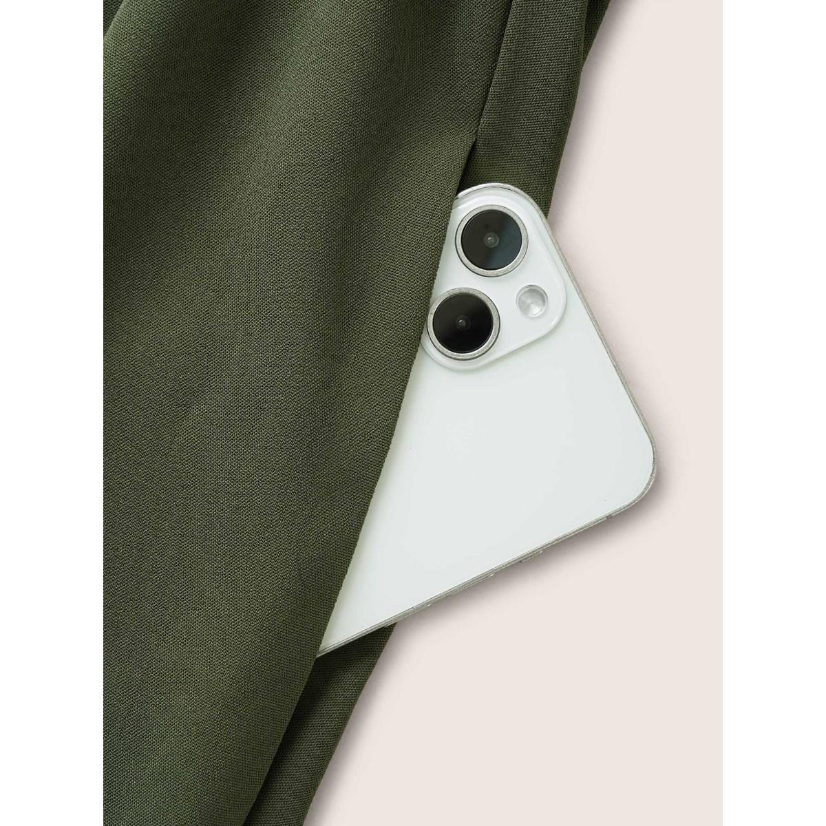 Plus Size Texture Patchwork See Through Raglan Sleeve Dress ArmyGreen Women At the Office Texture Flat collar with V-notch Short sleeve Curvy Midi Dress BloomChic 30/6X Product Image