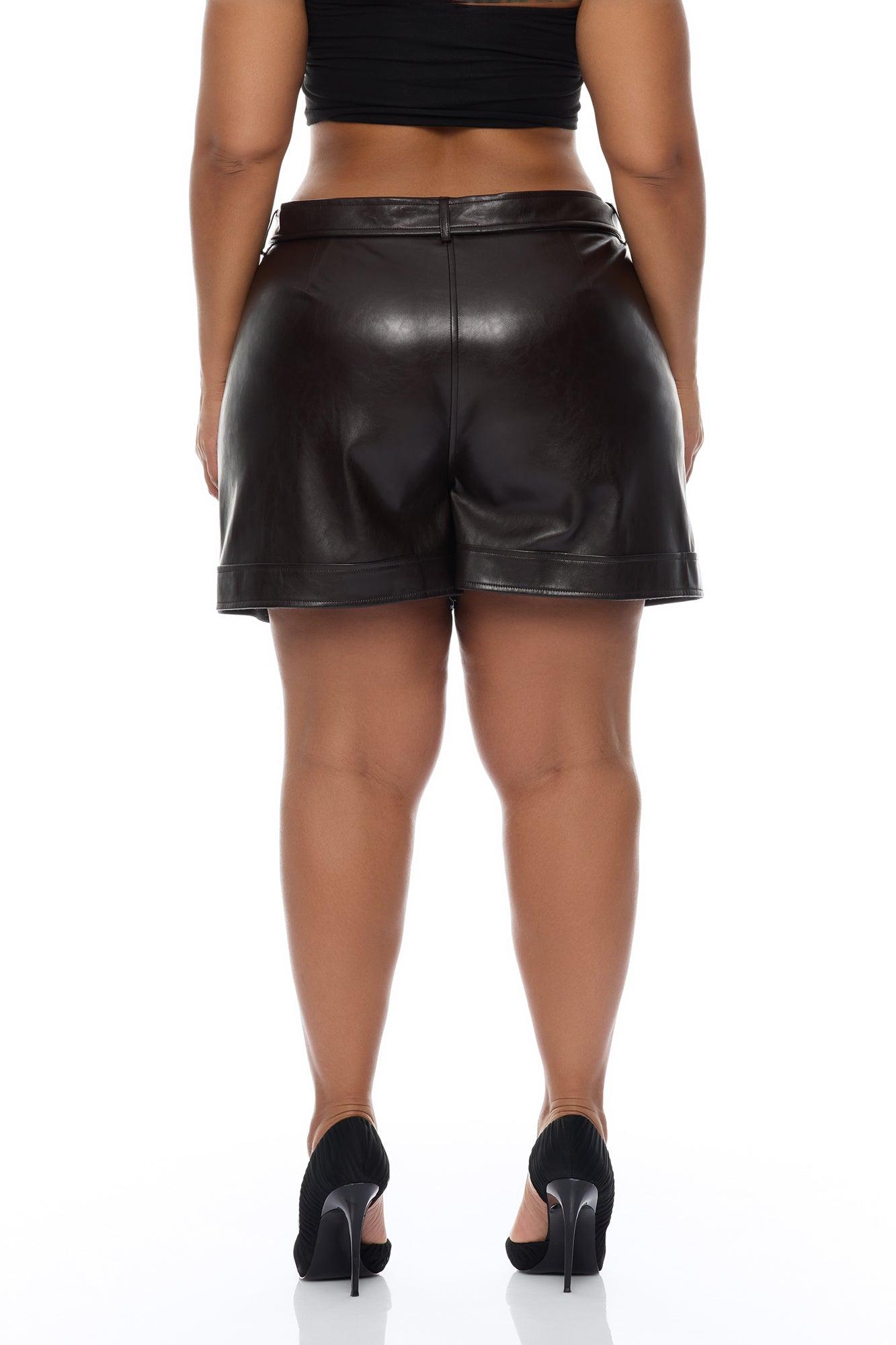 Zaya Faux Leather Cargo Short - Chocolate Female Product Image
