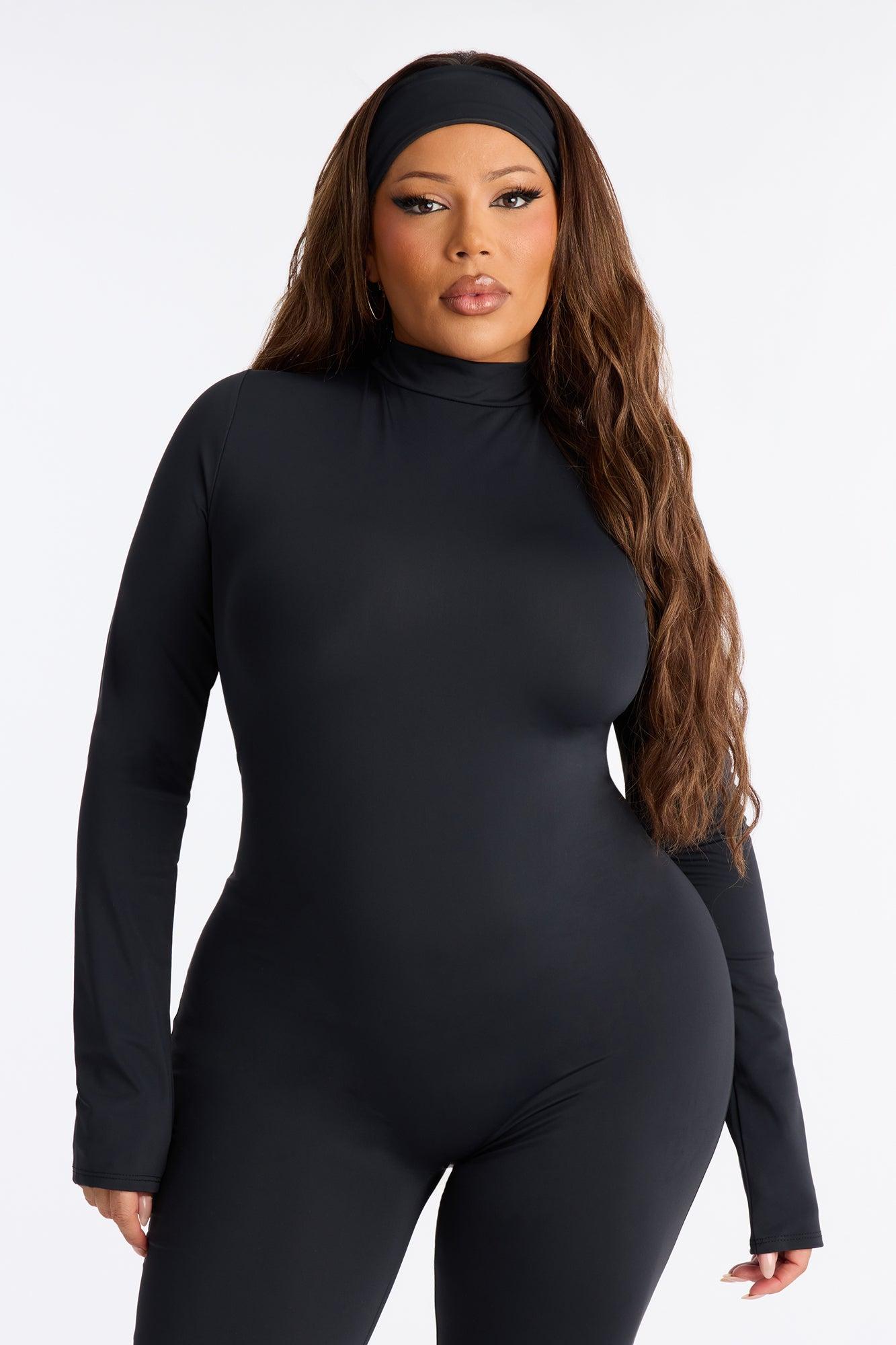 Amaya Mock Neck Stirrup 2 Piece Catsuit - Black Female Product Image