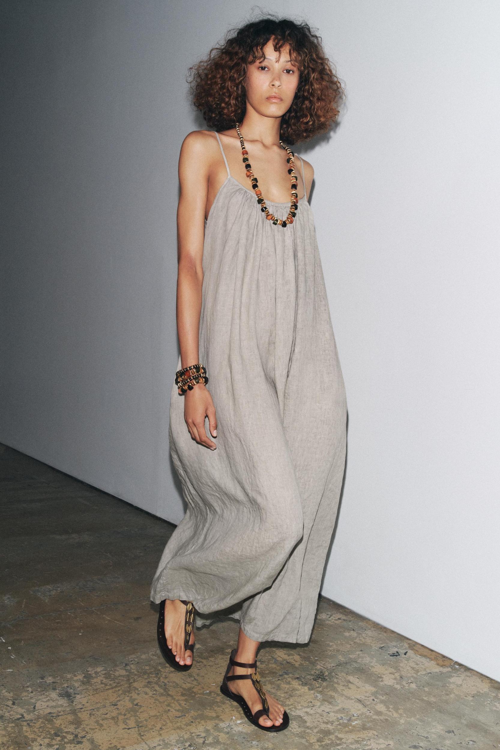 100% LINEN STRAPPY DRESS ZW COLLECTION Product Image