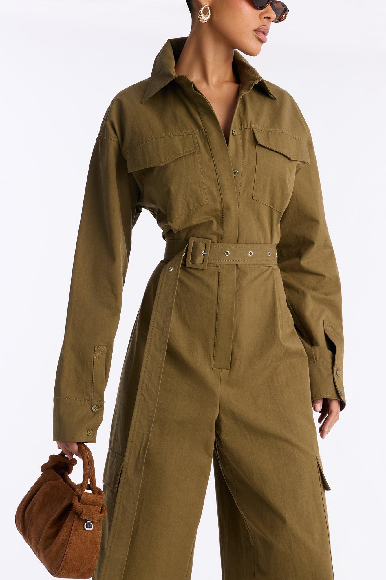 Streetwear Muse Utility Wide Leg Jumpsuit - Olive Female Product Image