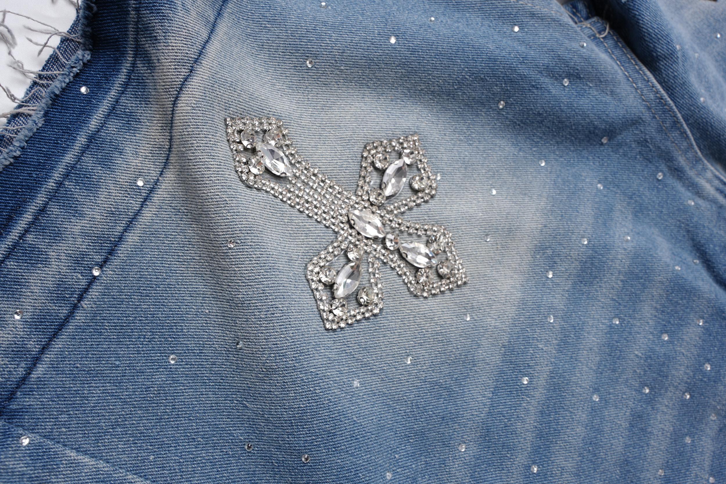 Hiphop Cross Hot Diamond Jorts Denim Shorts Product Image