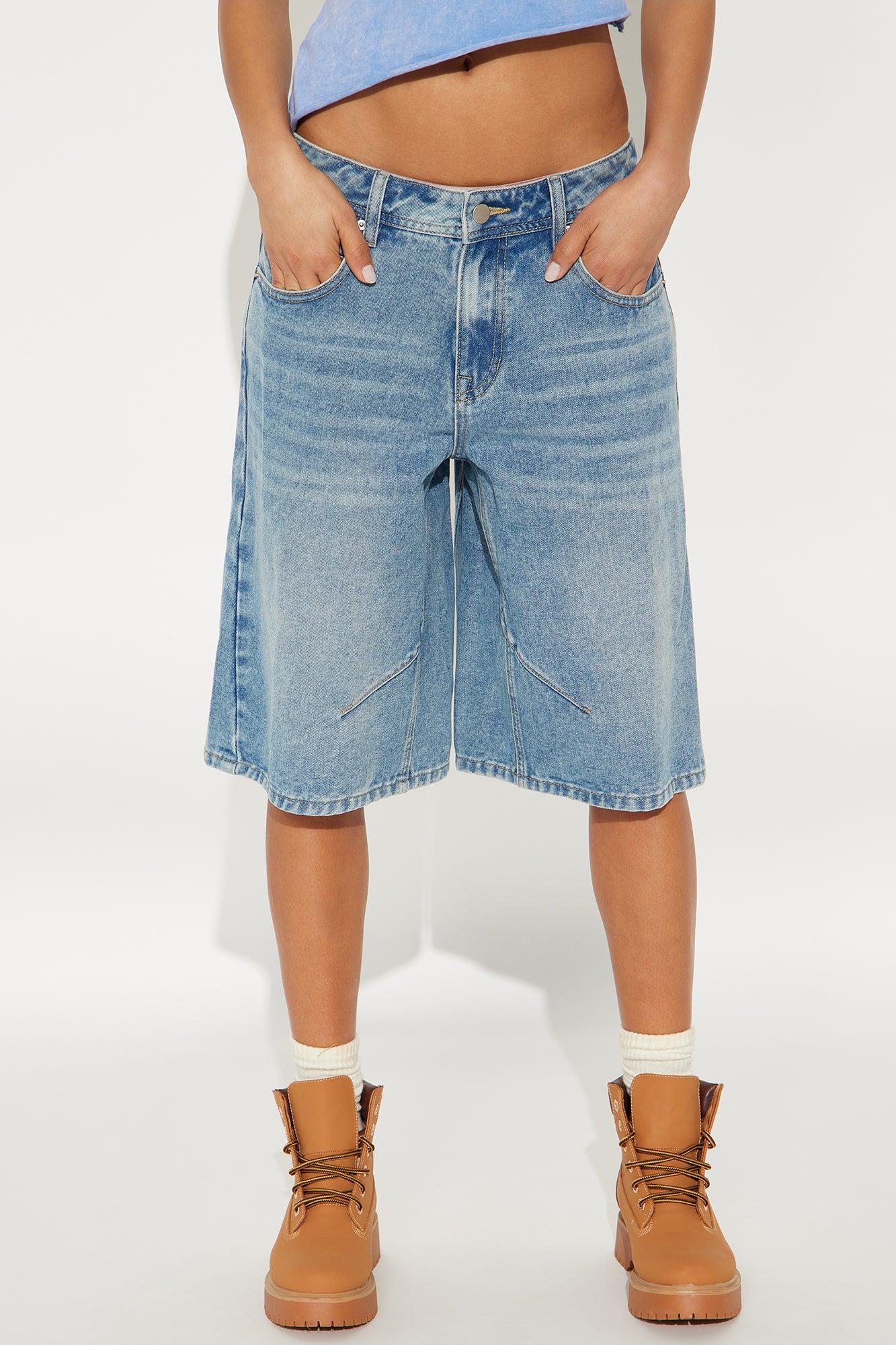 Leonie Non Stretch Denim Jorts - Medium Wash Product Image