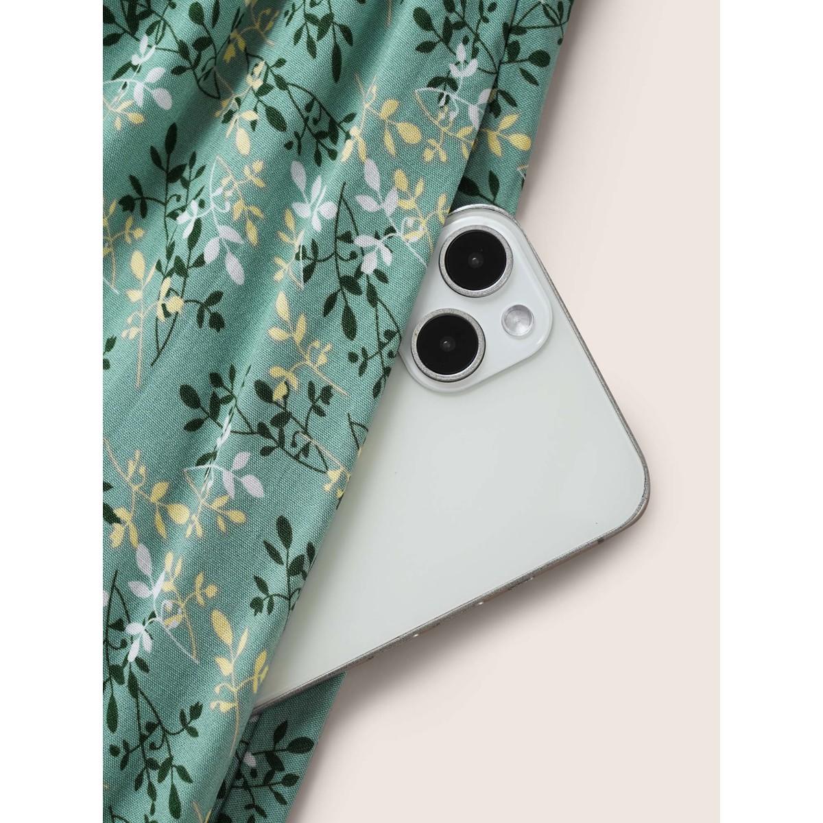 Plus Size Rayon Ditsy Floral V Neck Shirred Dress Mint Women Elegant Shirred V-neck Short sleeve Curvy BloomChic 18-20/2X Product Image