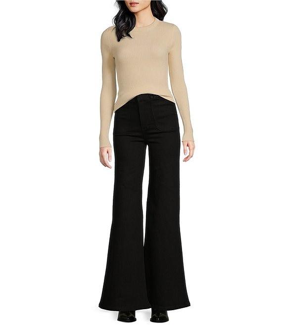 A Loves A Wool Blend Ribbed Knit Crew Neck Long Sleeve Fitted Tee Shirt Product Image