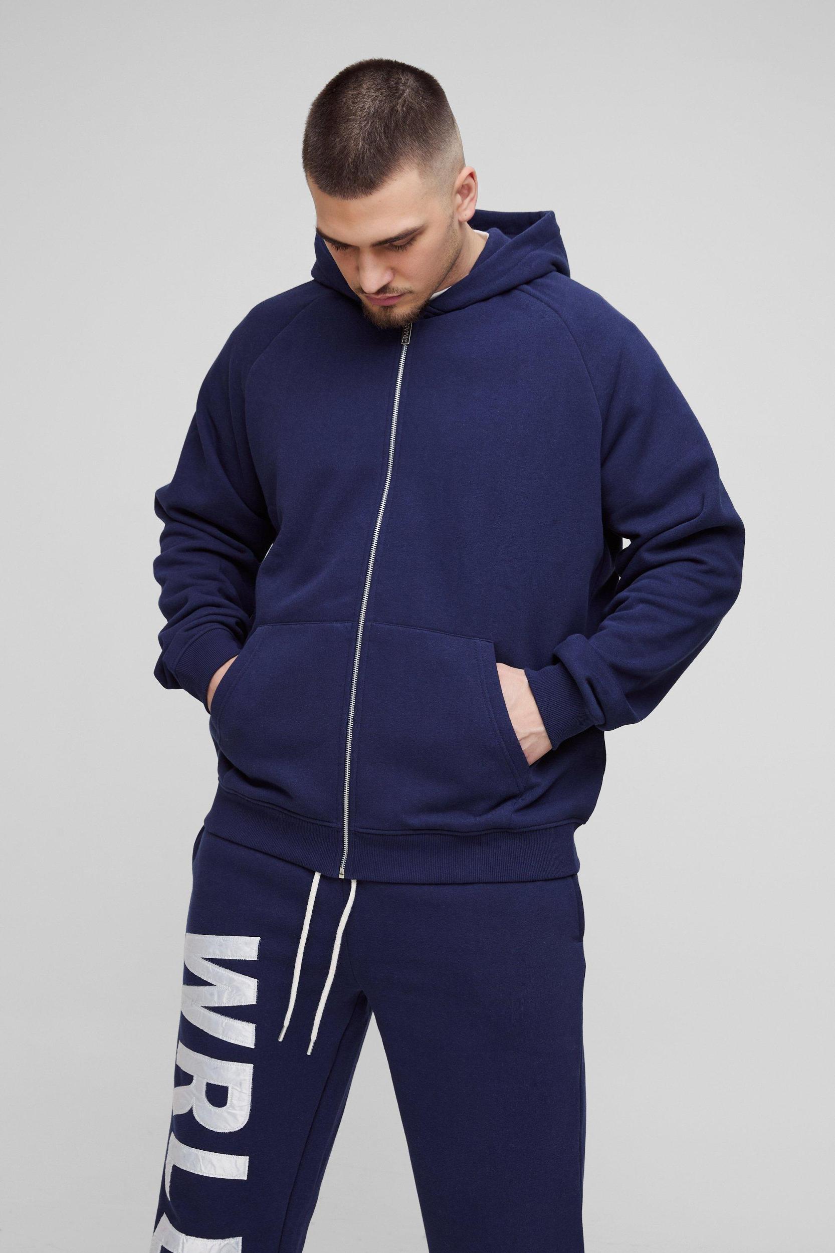 Tall Oversized Satin Applique WRLDWD Hooded Relaxed Sweatpants Tracksuit | boohooMAN USA Product Image