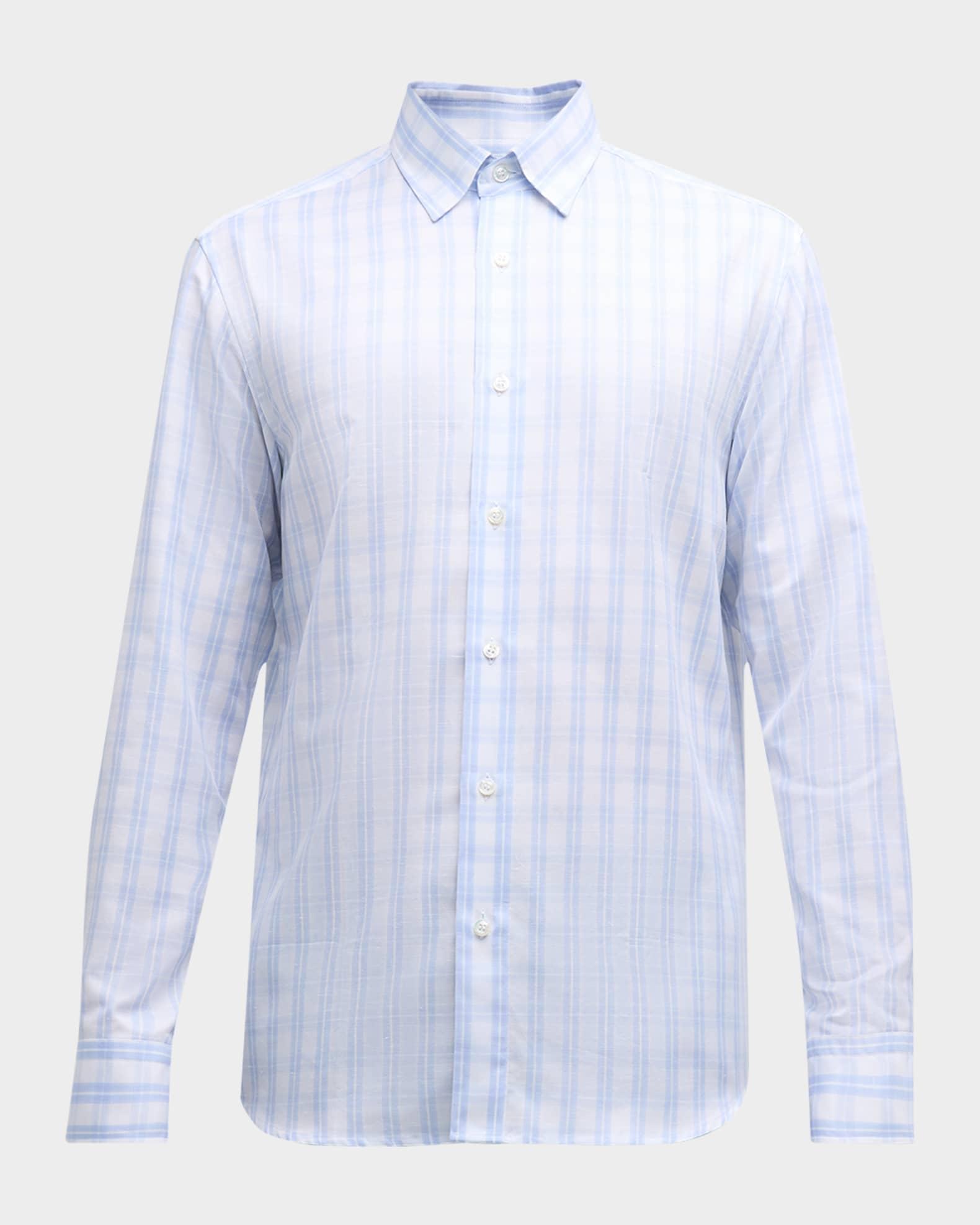 Men's Cotton-Linen Check-Print Sport Shirt Product Image