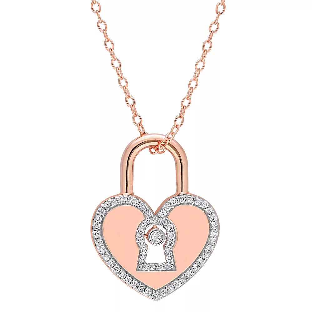 Stella Grace 18k Gold Over Sterling Silver 1/5 Carat T.W. Diamond Heart Locked Pendant Necklace, Women's,  Product Image