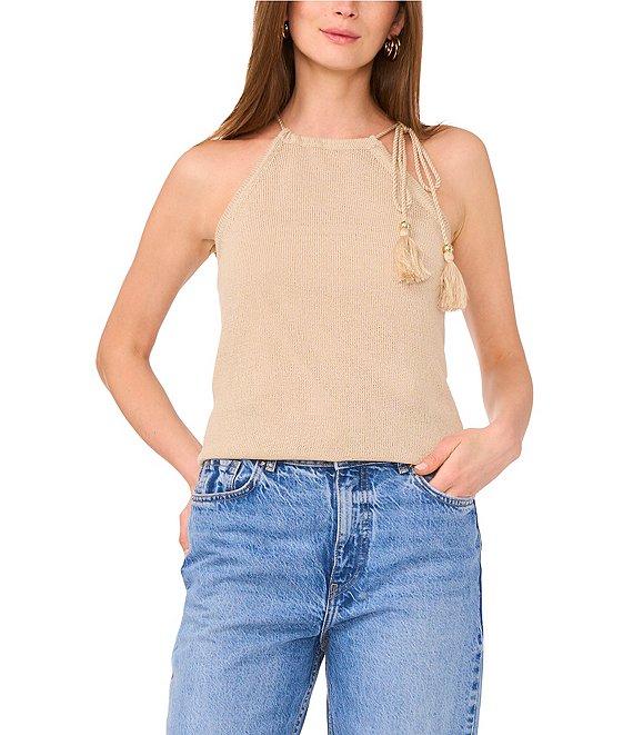 Vince Camuto Knit Halter Tie Neck Tassel Tank Product Image