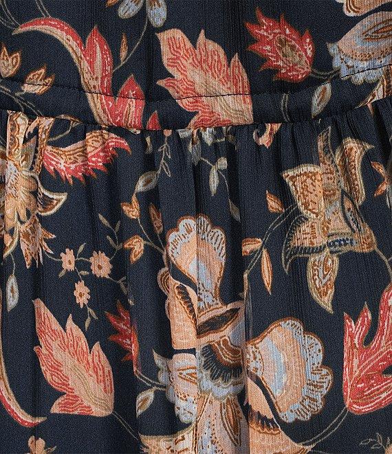 Sam Edelman Clarice Floral Crinkle Chiffon V-Neck Long Sleeve Swing Midi Dress Product Image