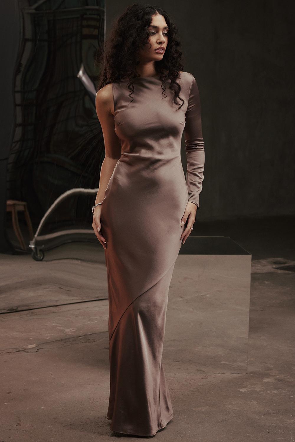Catiana  smoke one sleeve maxi dress Product Image