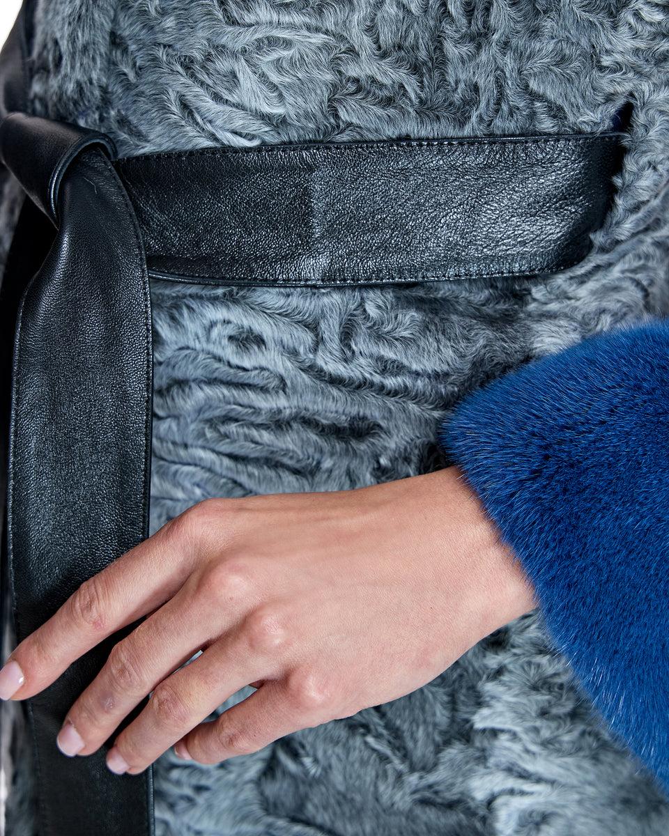 Hooded Swakara Lamb Jacket with Mink Trim Hood and Cuff Product Image