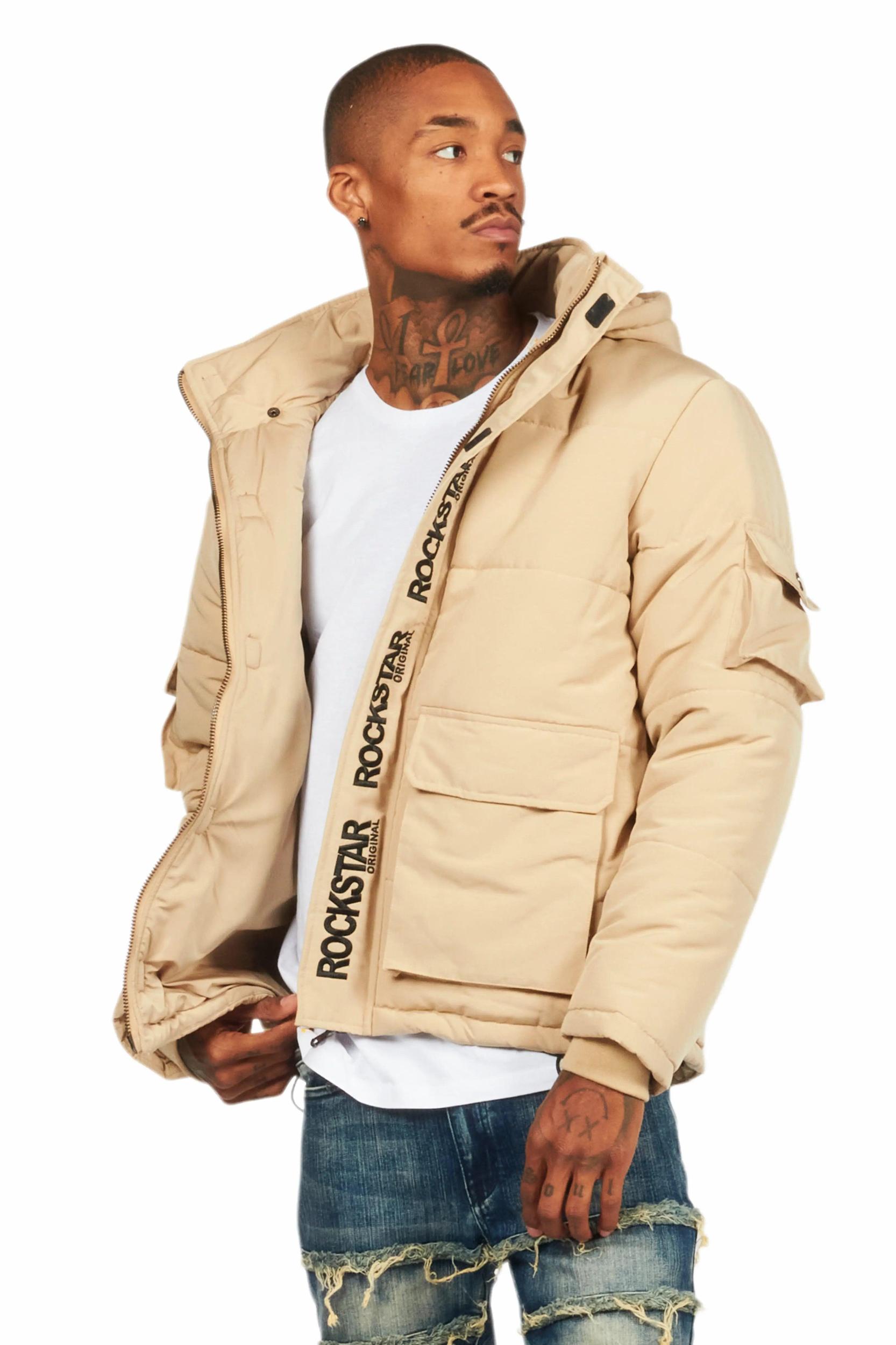 Adley Beige Utility Puffer Jacket Male Product Image