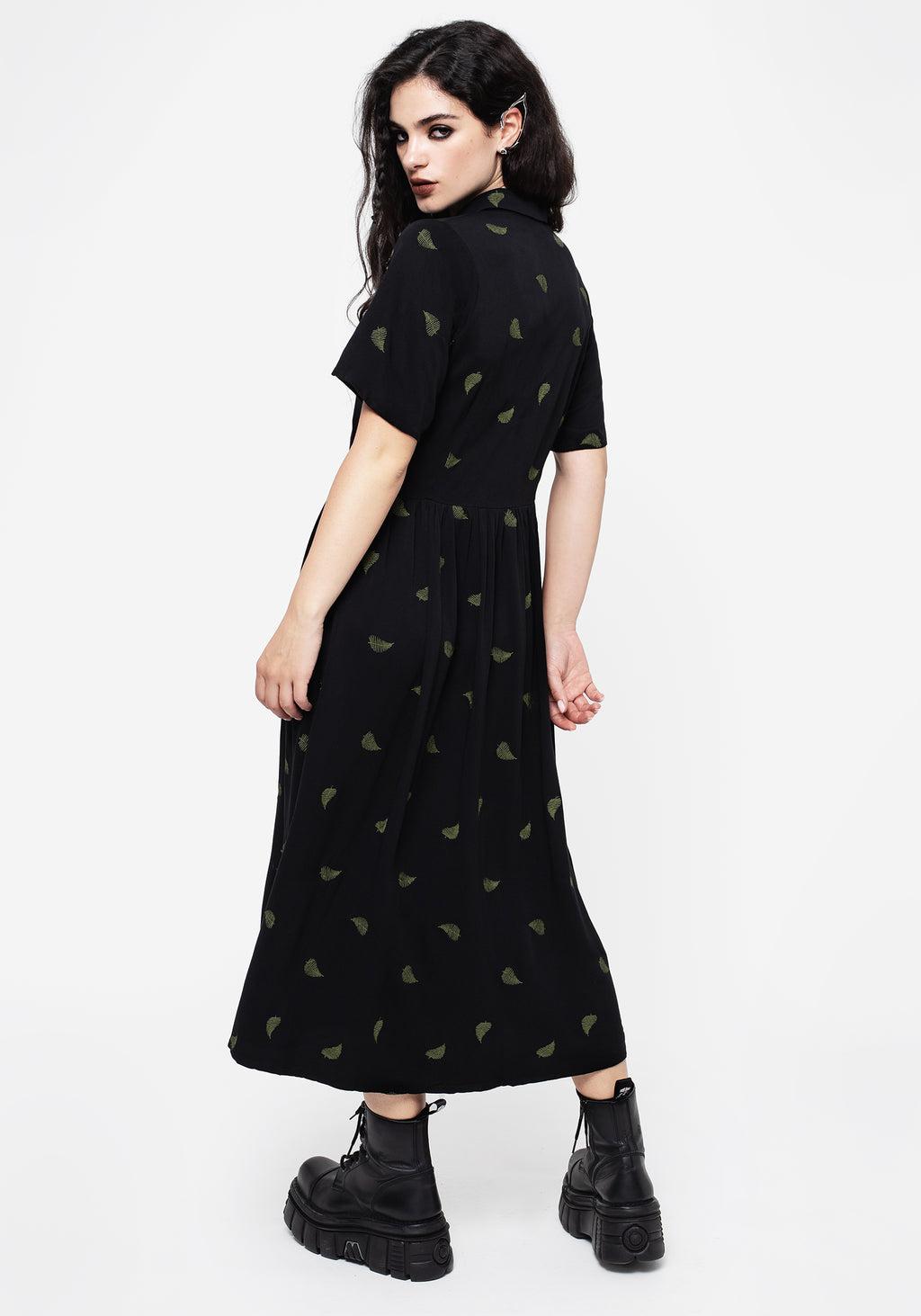 Osmunda Fern Embroidered Midi Shirt Dress Product Image