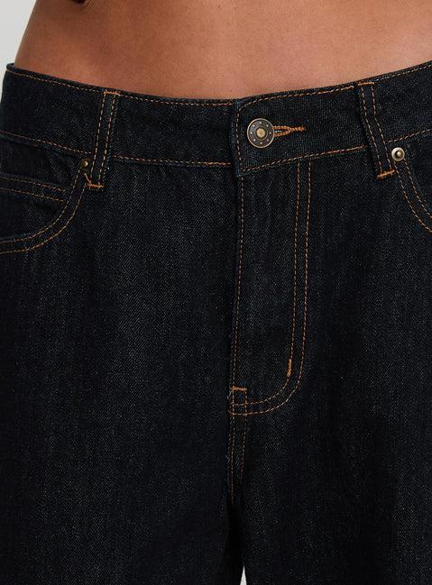 Top Model Low Rise Straight Leg Cuffed Jean Dark Denim Product Image