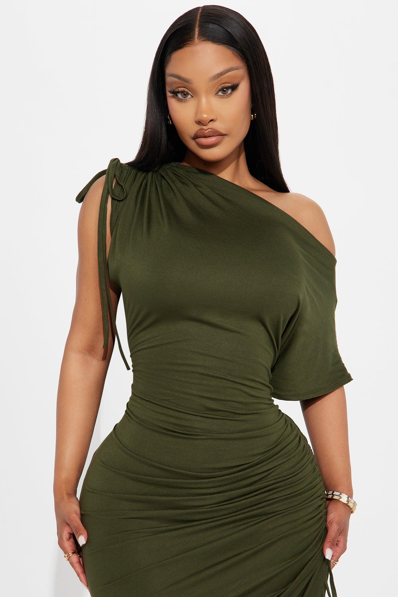 Kimberly Ruched Short Sleeve Dress - Olive Female Product Image