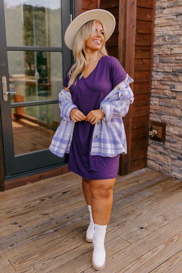 Back To Basics T-Shirt Dress In Dark Purple Cuves Product Image