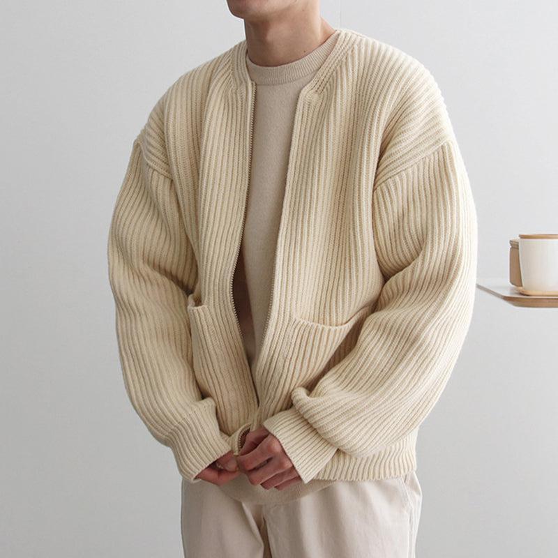 RT No. 4454 KNITTED ROUND-NECK CARDIGAN SWEATER Product Image
