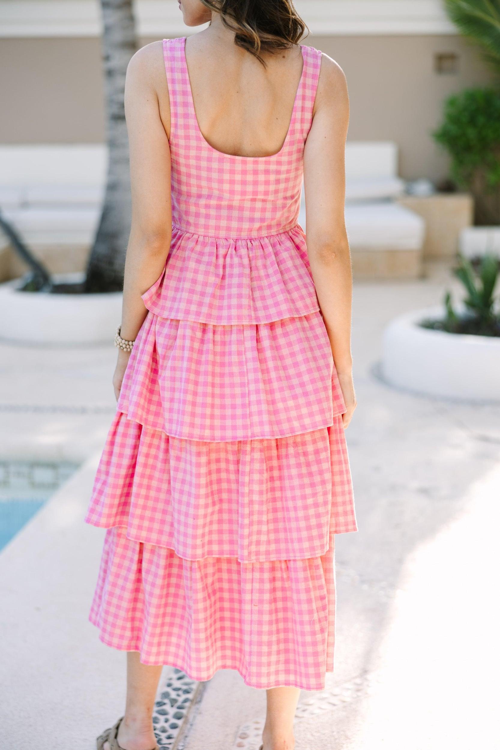 Look Your Way Pink Gingham Midi Dress Female Product Image