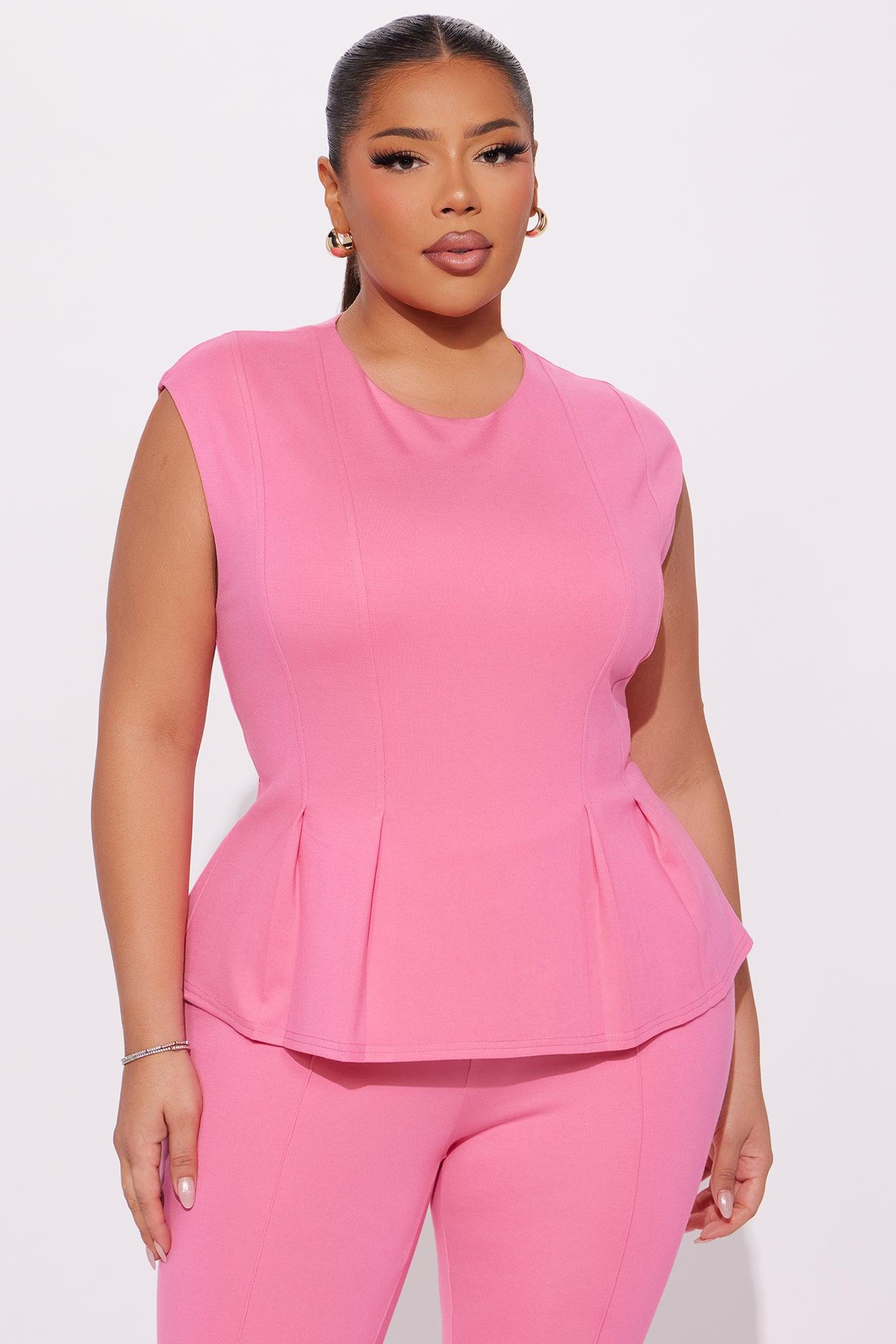 The Mia Double Lined Ponte Peplum Pant Set - Pink Product Image